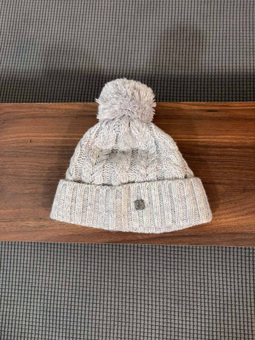 Smartwool Cable Knit Pom Beanie Hat Grey Merino Wool Blend